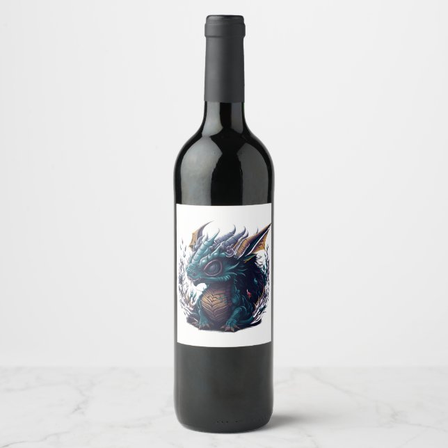 Étiquette Pour Bouteilles De Vin tête violette-bleu-dragon-à-tête-violet-bleu (Devant)
