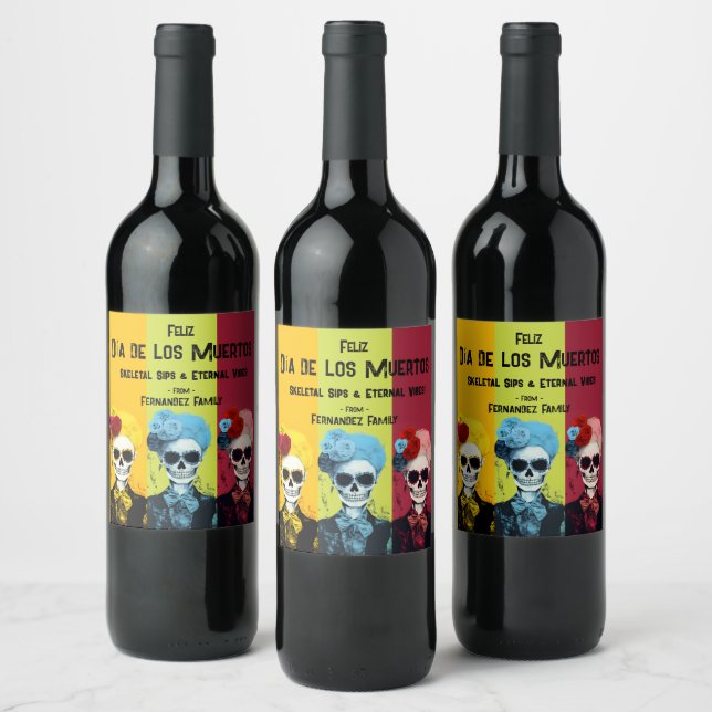 Étiquette Pour Bouteilles De Vin Texte personnalisé Eterna Fiesta Dia de Muertos (Bouteilles)