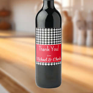 Étiquette Pour Bouteilles De Vin Texte personnalisé, Merci rouge Houndstooth (6)