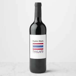 Étiquette Pour Bouteilles De Vin Thaïlande et drapeau thaï avec votre nom