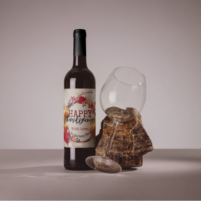 Étiquette Pour Bouteilles De Vin Thanksgiving Autumn Wreath With Assorted Foliage (Créateur téléchargé)