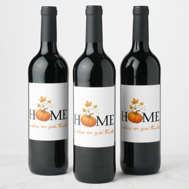 Étiquette Pour Bouteilles De Vin Thanksgiving Citrouille Home Où nous donnons des r (Bouteilles)