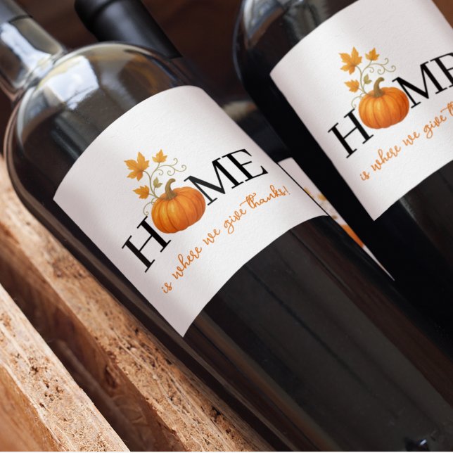Étiquette Pour Bouteilles De Vin Thanksgiving Citrouille Home Où nous donnons des r (Créateur téléchargé)