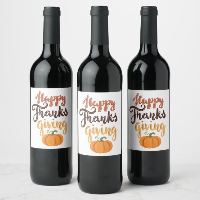 Étiquette Pour Bouteilles De Vin Thanksgiving Remercier écrire citrouille (Bouteilles)