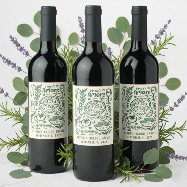 Étiquette Pour Bouteilles De Vin That's Amore Italian Food CUSTOM Bridal Shower (That's Amore Italian Food Hand-drawn Doodles CUSTOM Bridal Shower Wine Food Label Stickers
)