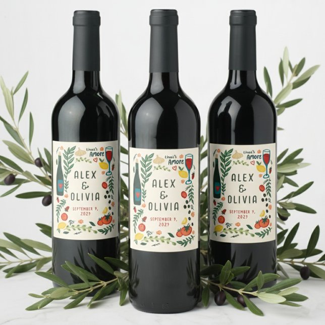 Étiquette Pour Bouteilles De Vin That's Amore Italian Food CUSTOM Wedding Favor (That's Amore Italian Food Hand-drawn CUSTOM Wedding Favors Wine Label Stickers
)