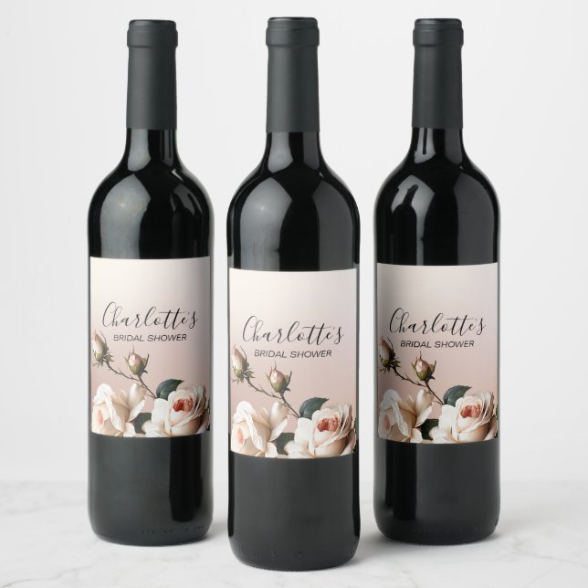 Étiquette Pour Bouteilles De Vin Thé Beige Huile Rose Baby Shower (Bouteilles)