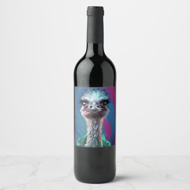 Étiquette Pour Bouteilles De Vin Thème autruche  (Devant)