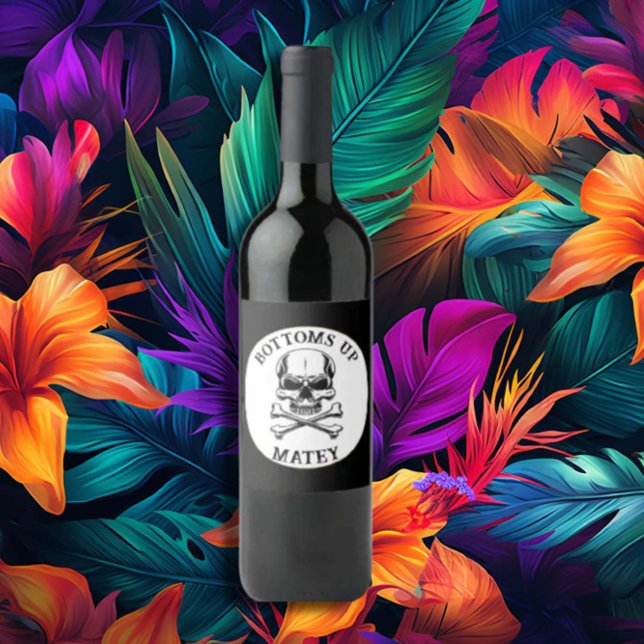 Étiquette Pour Bouteilles De Vin Thème de fête pirate Adulte Crâne de navire osseux (Créateur téléchargé)