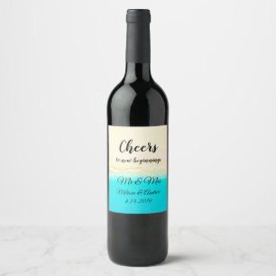 Étiquette Pour Bouteilles De Vin Thème de la plage d'Ocean Shore Cheers