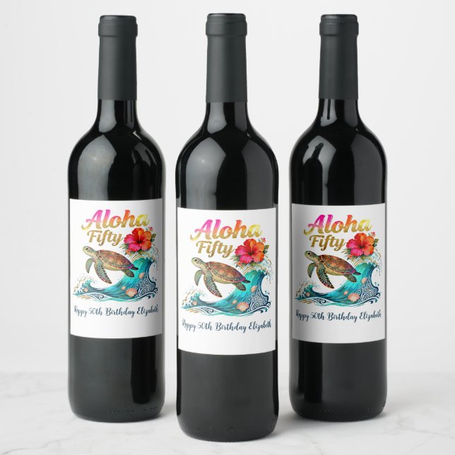 Étiquette Pour Bouteilles De Vin Thème de plage océanique tropicale pour 50e annive (Bouteilles)