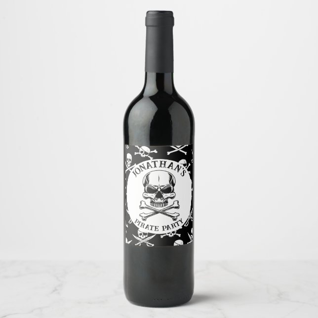 Étiquette Pour Bouteilles De Vin Thème pirate Fête Adulte Vaisseau Crâne (Devant)