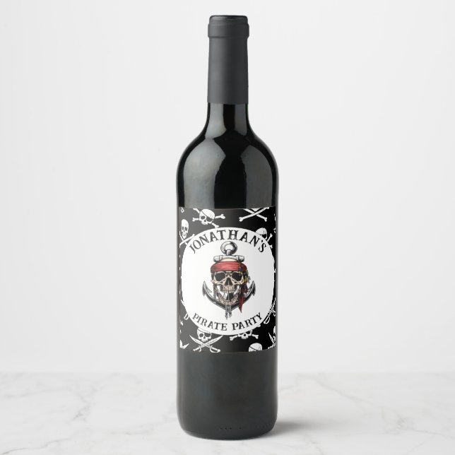 Étiquette Pour Bouteilles De Vin Thème pirate Fête Peau Adulte Nautique (Devant)