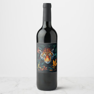 Étiquette Pour Bouteilles De Vin « Tigre à Moi » – Portrait de Tigre Coloré