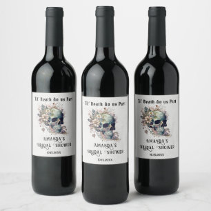 Étiquette Pour Bouteilles De Vin Til Death Floral Skull Fête des mariées gothique