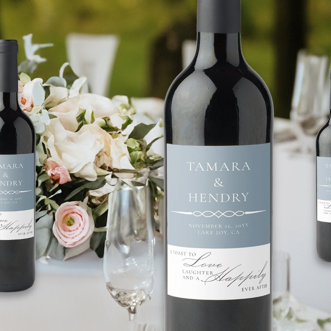 Étiquette Pour Bouteilles De Vin Toast de mariage élégant bleu Dusty (Wedding Toast wine bottle labels from my Wedding Colors collection)