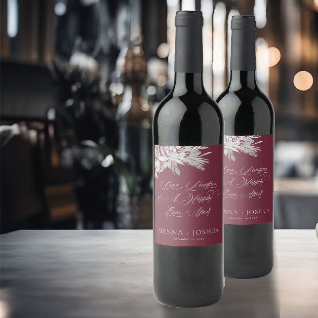 Étiquette Pour Bouteilles De Vin Toast Mariage Botanique Gris Foliage Duet Bourgogn (Wedding Wine Labels in burgundy and grey from the Foliage Duet Collection by Darling & May)