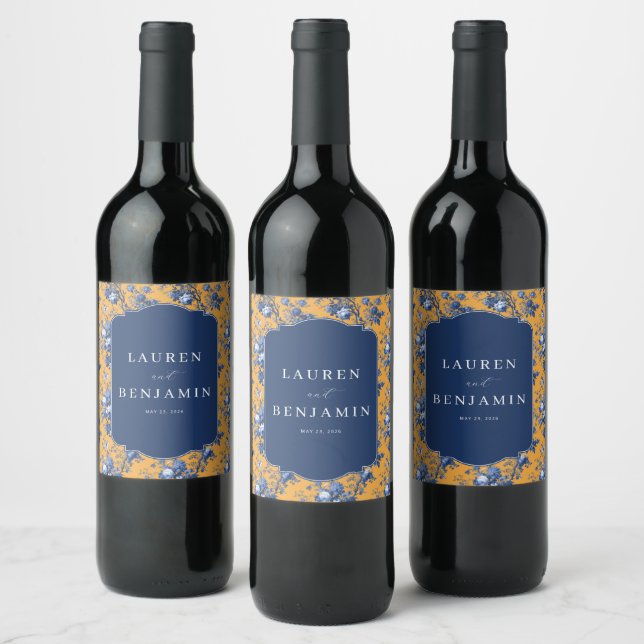 Étiquette Pour Bouteilles De Vin Toile florale marine joyeuse (Bouteilles)