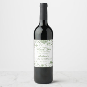 Étiquette Pour Bouteilles De Vin Toile Verte De Jouy Floral Baby Sprinkle Faveurs