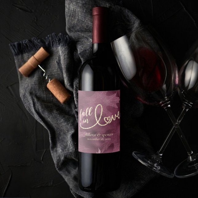 Étiquette Pour Bouteilles De Vin Tomber amoureux de l'automne | Mulberry Gold Maria (Créateur téléchargé)