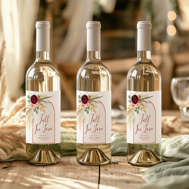 Étiquette Pour Bouteilles De Vin Tombez amoureux Moderne Bohème Herbe de Pampas Rus (Créateur téléchargé)