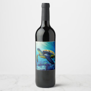 Étiquette Pour Bouteilles De Vin Tortue de mer Océan Marine Vie Plage Nature Animau