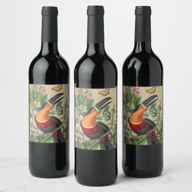 Étiquette Pour Bouteilles De Vin Toucan Jungle Tropical Bird Belle antique (Bouteilles)