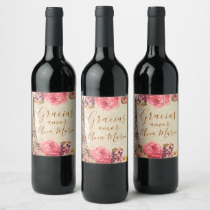 Étiquette Pour Bouteilles De Vin Tour Eiffel vintage Fleurs shabby chic Roses Rose