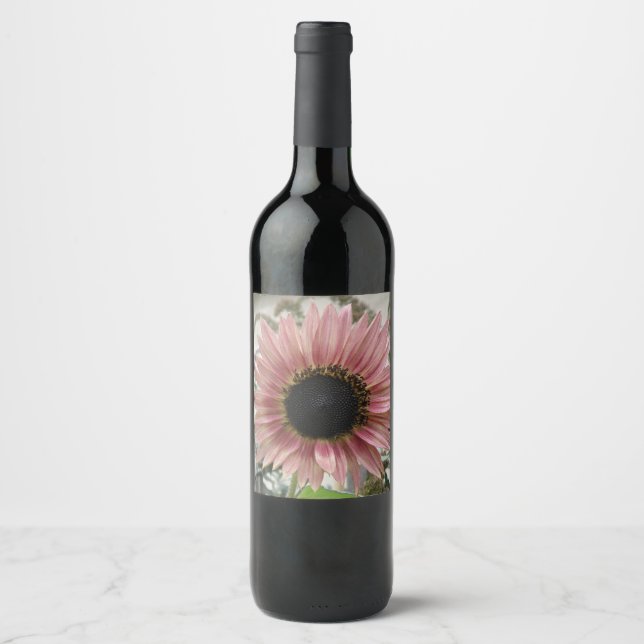 Étiquette Pour Bouteilles De Vin Tournesol rose pâle (Devant)