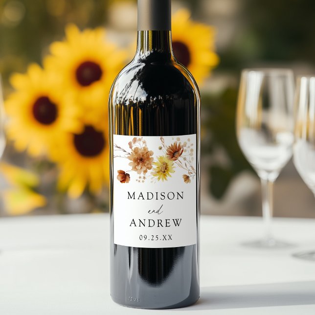 Étiquette Pour Bouteilles De Vin Tournesols d'automne rustique et Mariage Fleur sau (Créateur téléchargé)