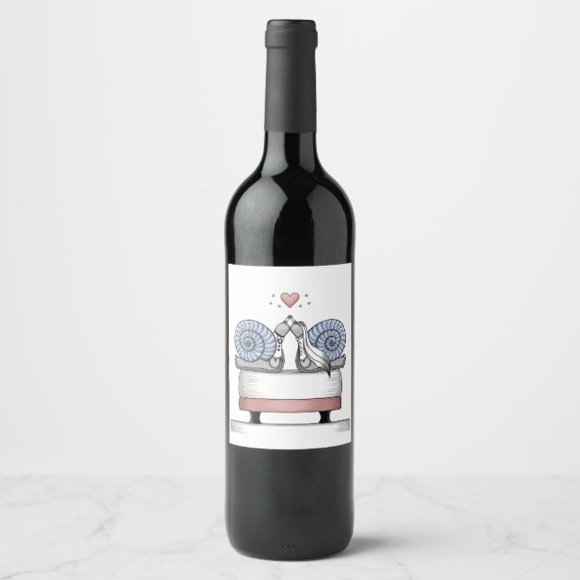 Étiquette Pour Bouteilles De Vin Tout juste mariés (Devant)