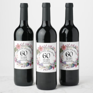 Étiquette Pour Bouteilles De Vin Tout Mariage (60) Élégant Anniversaire Floral