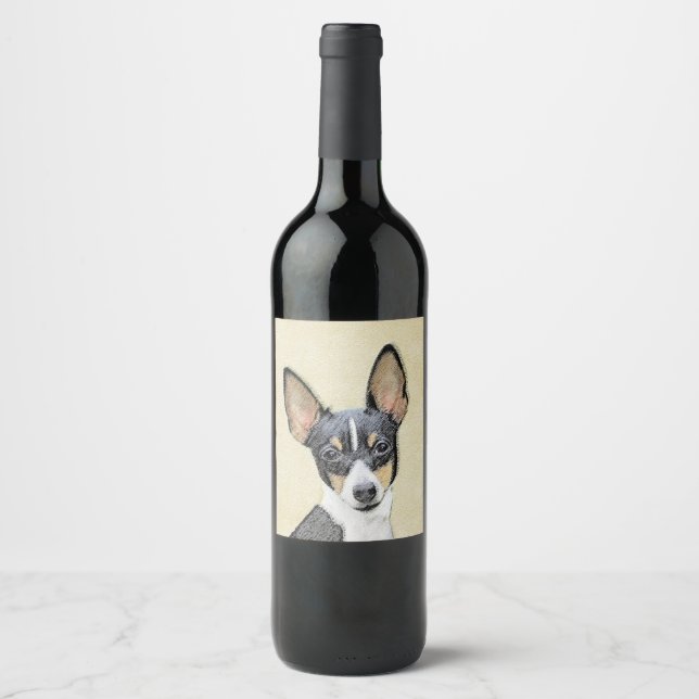 Étiquette Pour Bouteilles De Vin Toy Fox Terrier Peinture - Cute Original Chien Art (Devant)