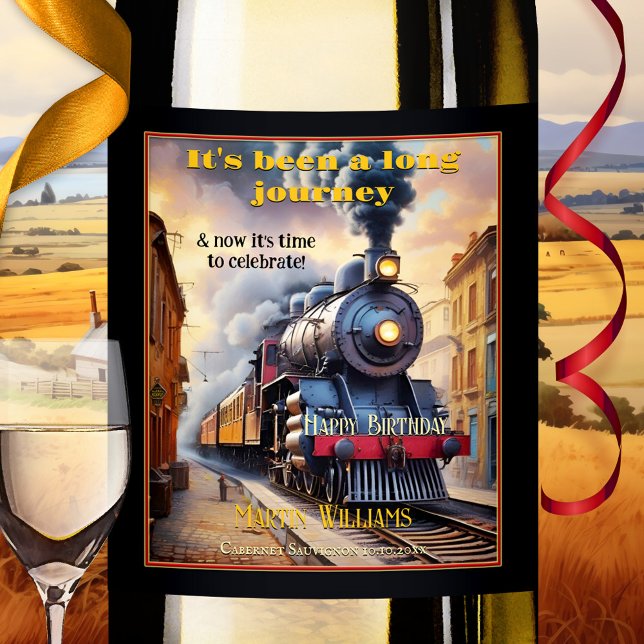 Étiquette Pour Bouteilles De Vin Train à vapeur vintage Joyeux anniversaire (A vintage birthday wine label showing a steam train. Great for an "over the hill" birthday)