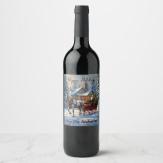 Étiquette Pour Bouteilles De Vin Traîneau à un cheval de Noël de Santa