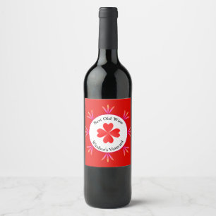 Étiquette Pour Bouteilles De Vin Trèfle à quatre feuilles sur fond blanc et rouge