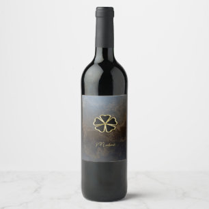 Étiquette Pour Bouteilles De Vin Trèfle doré élégant, aspect cuir