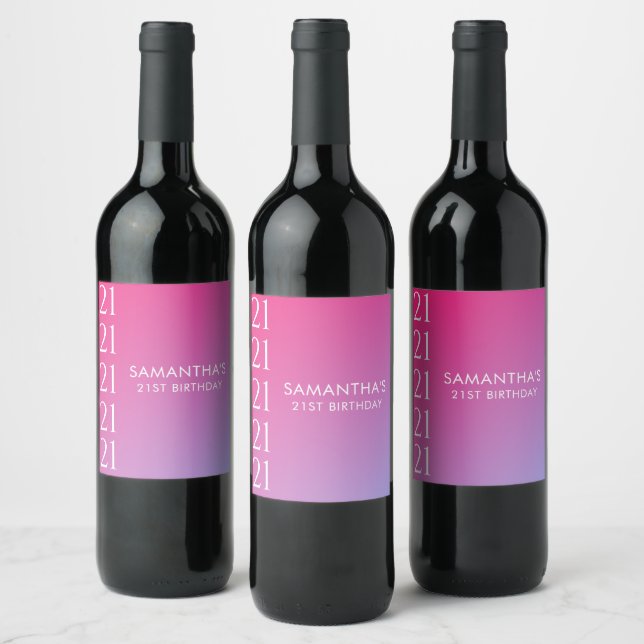 Étiquette Pour Bouteilles De Vin Trendy Modern Bold Pink Gradient 21st Birthday (Bouteilles)