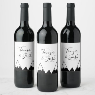 Étiquette Pour Bouteilles De Vin Triangle de montagne Hauts Noirs et Blancs Mariage