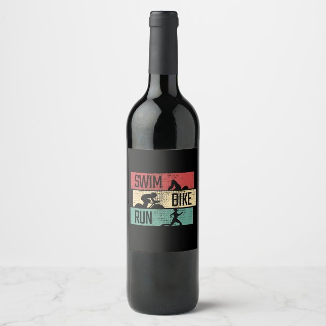 Étiquette Pour Bouteilles De Vin Triathlon - Nager Vélo Courir (Devant)