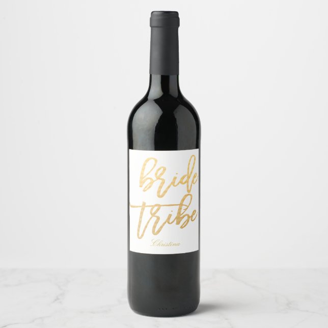 Étiquette Pour Bouteilles De Vin Tribe de mariée, en or |Équipe Bride 2 (Devant)