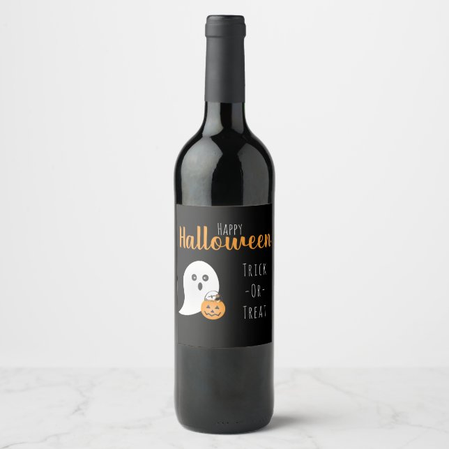 Étiquette Pour Bouteilles De Vin Trick Ou Traiter Happy Halloween Ghost Éffrayant (Devant)