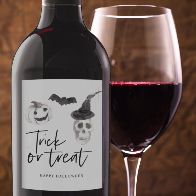 Étiquette Pour Bouteilles De Vin Tricoter ou traiter éffrayant | Parti Halloween (Créateur téléchargé)