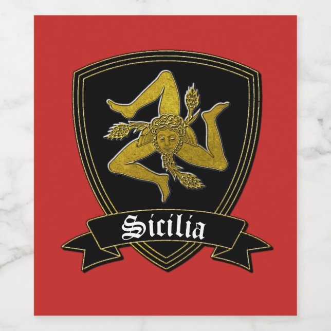 Étiquette Pour Bouteilles De Vin Trinacria sicilienne en or et noir (Étiquettes simples)