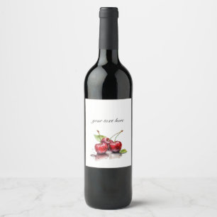 Étiquette Pour Bouteilles De Vin Trio de cerises fraîches en aquarelle, personnalis