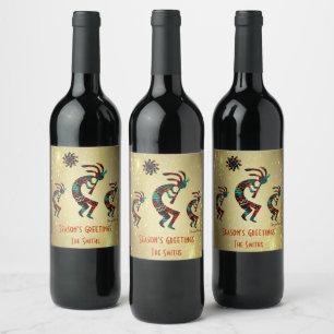 Étiquette Pour Bouteilles De Vin Trois Kokopelli Jouant de la lueur
