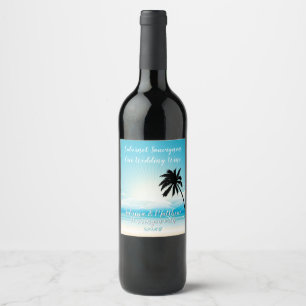 Étiquette Pour Bouteilles De Vin Tropical Beach Turquoise Mariage Étiquette à vin