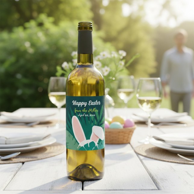 Étiquette Pour Bouteilles De Vin Tropical Jungle Easter Bunny Custom Wine Label (Créateur téléchargé)