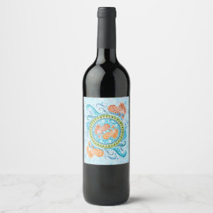 Étiquette Pour Bouteilles De Vin Tropical Koi Mandala   Art Zen Océan Vibrant