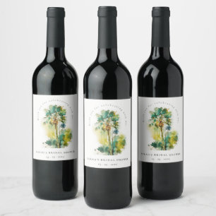 Étiquette Pour Bouteilles De Vin Tropical Mariage Champêtre Arbres Palmiers Aquarel